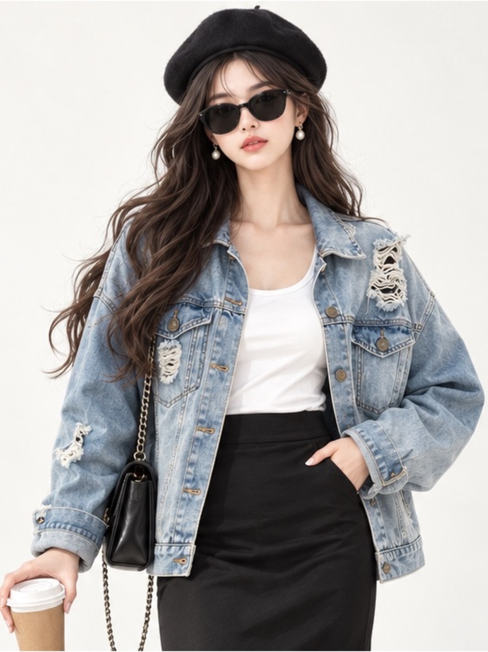 Forever 21 Light Wash Distressed Oversized Denim Jacket